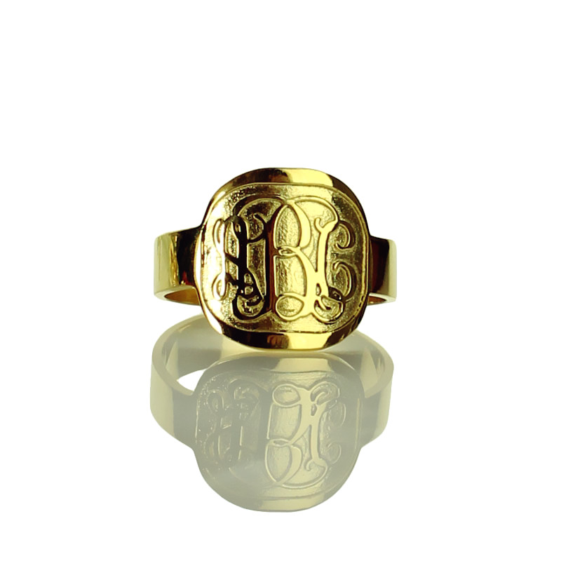 18ct Gold Plated Monogram Ring with Engraved Design - Personalised Gift