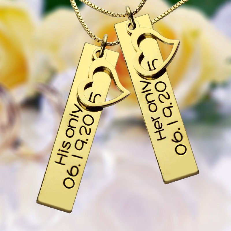 18ct Gold Plated Custom Name & Date Couples Bar Necklace
