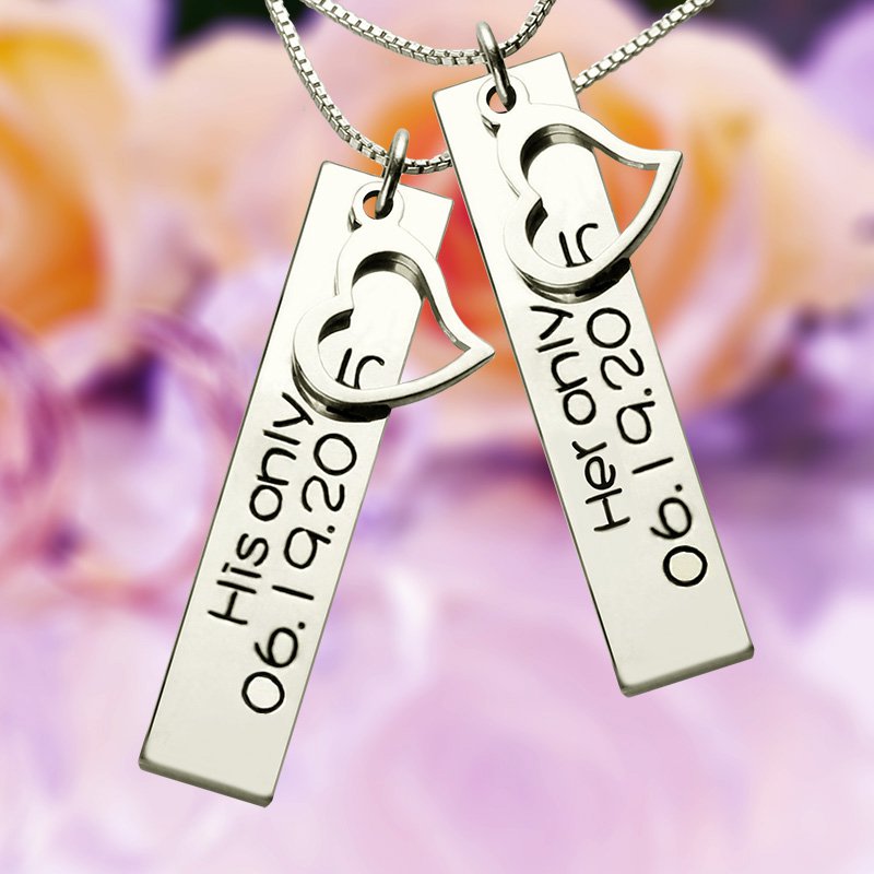 Engraved Silver Couple Name Necklace with Custom Date