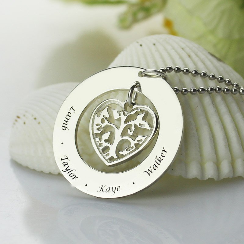 Personalised Sterling Silver Heart Family Tree Necklace