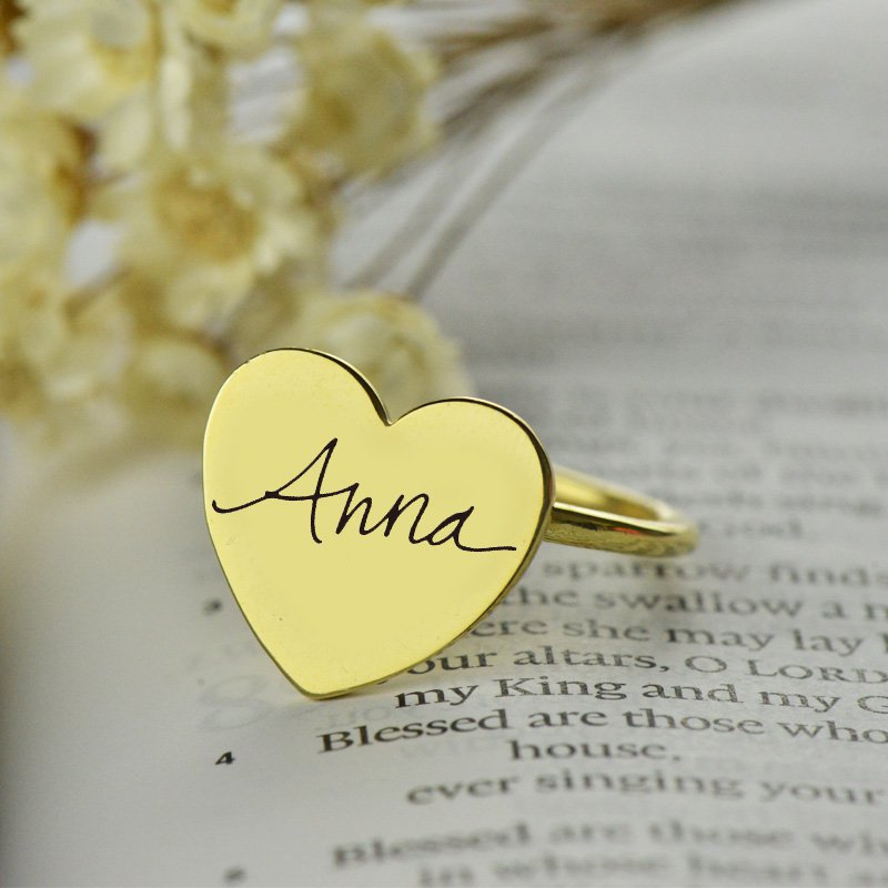 Gold Heart Signet Ring Personalised With Your Signature