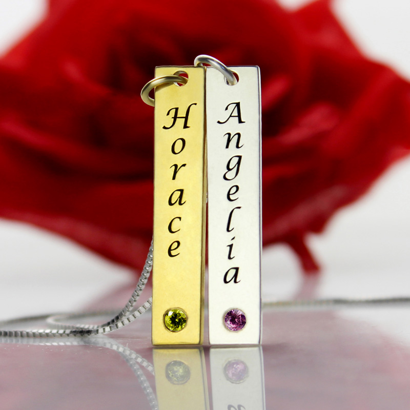Personalised Couple Name Tags with Birthstone Charms