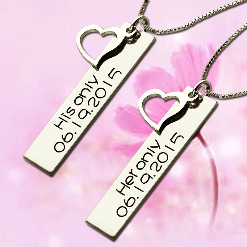 Engraved Silver Couple Name Necklace with Custom Date