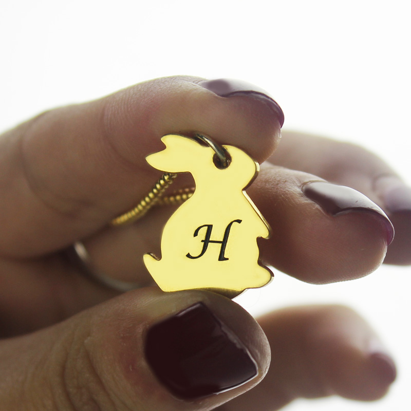 18ct Gold Plated Tiny Rabbit Initial Charm Necklace