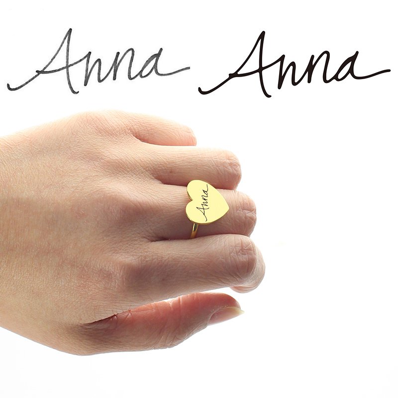 Gold Heart Signet Ring Personalised With Your Signature