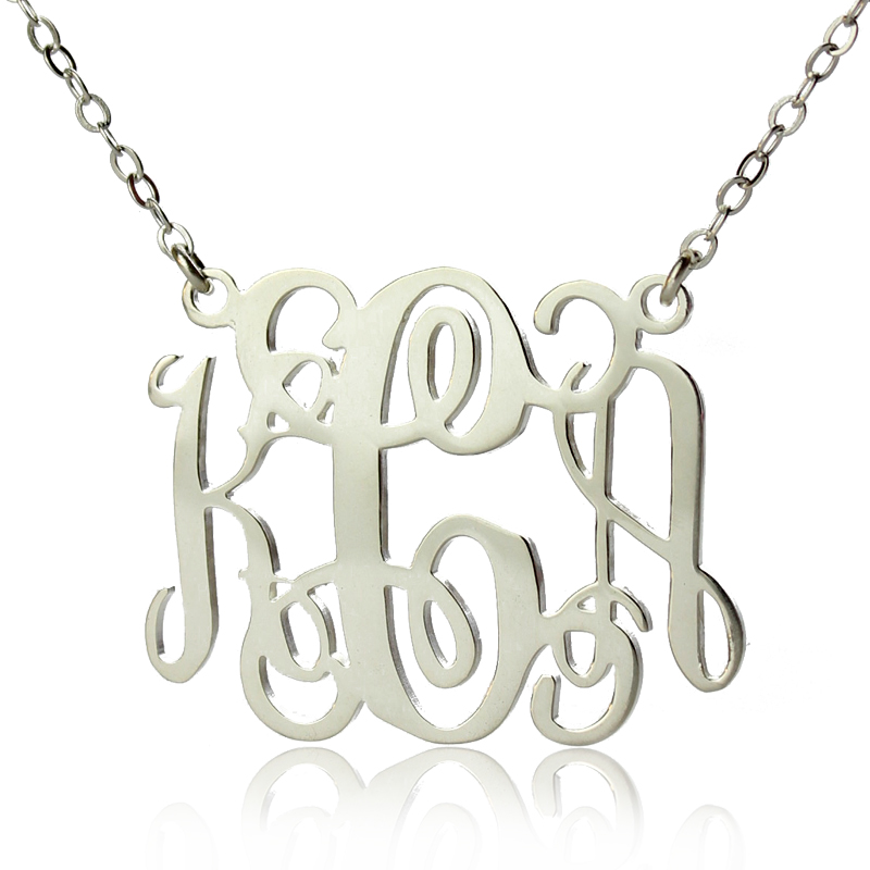 18ct Solid White Gold Monogram Necklace - Alexis Bellino Style