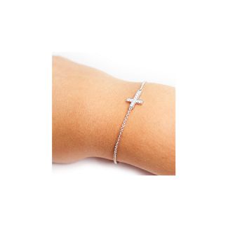 Sterling Silver Cross Bracelet with Cubic Zirconia Stones