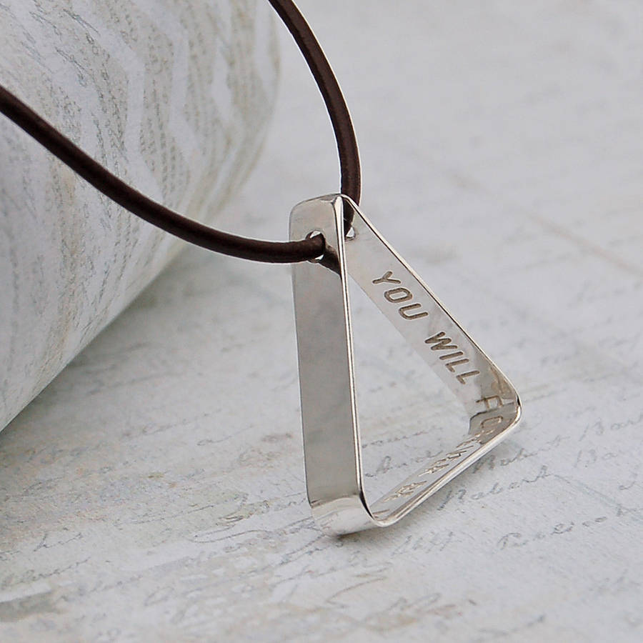 Mens Silver Triangle Necklace with Secret Message