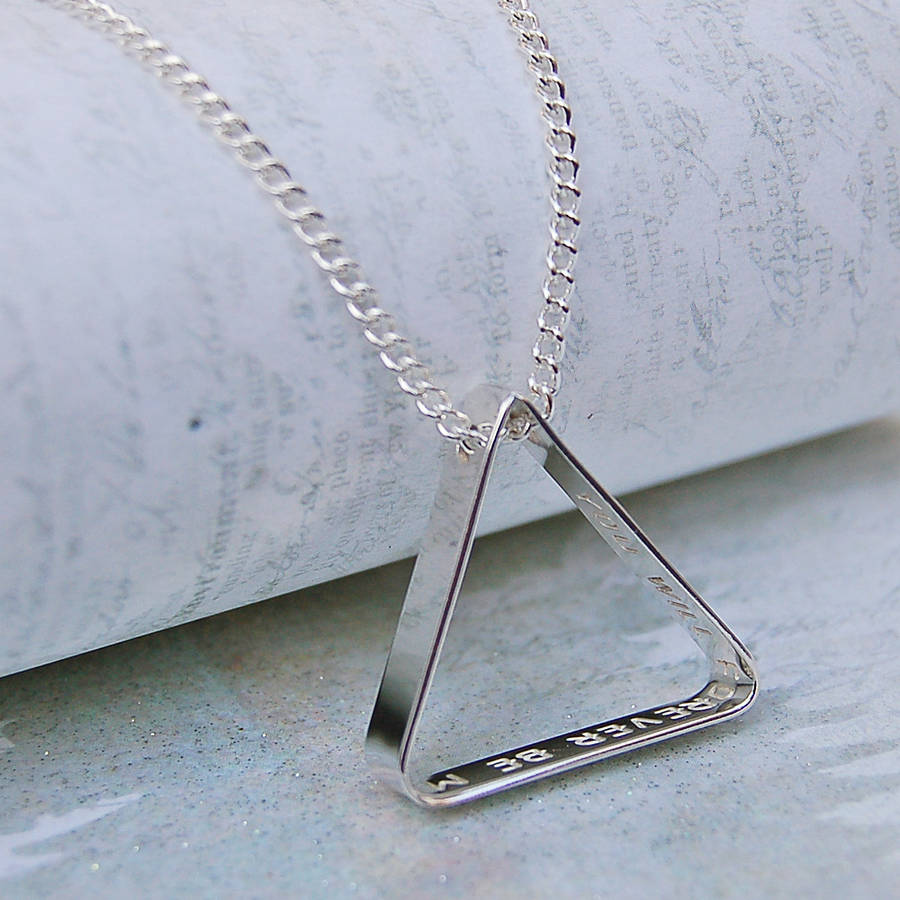 Mens Silver Triangle Necklace with Secret Message